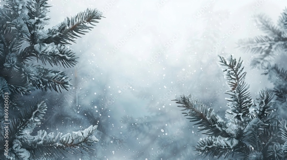 Snow-covered pine branches in a serene winter landscape capturing the beauty of a frosty morning Snow-covered pine branches in a serene winter landscape capturing the beauty of a frosty morning