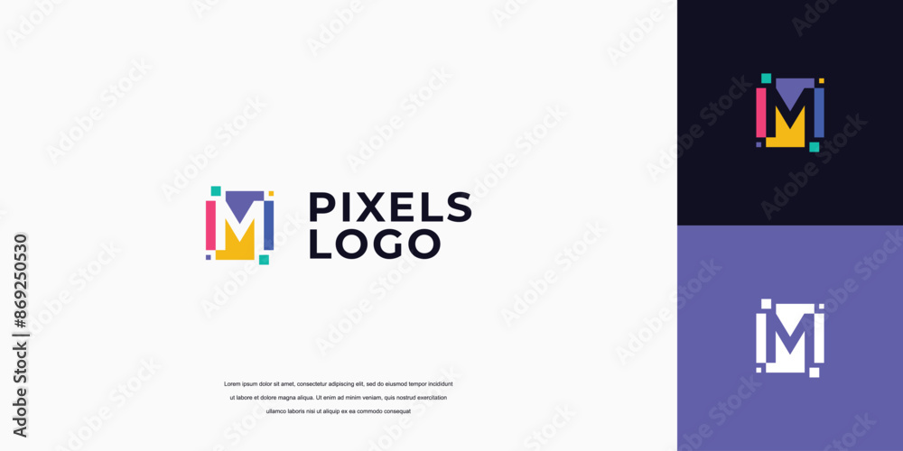 initial pixel logo, technology letter M logo design initial pixel logo, technology letter M logo design