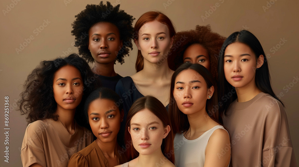 Diverse Group of Women Posing Together in Studio Setting Diverse Group of Women Posing Together in Studio Setting