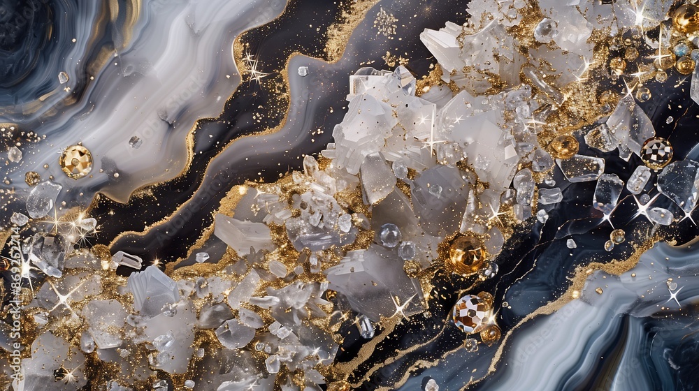Luxurious abstract photo with marble, gold, and diamonds, creating an opulent visual experience.