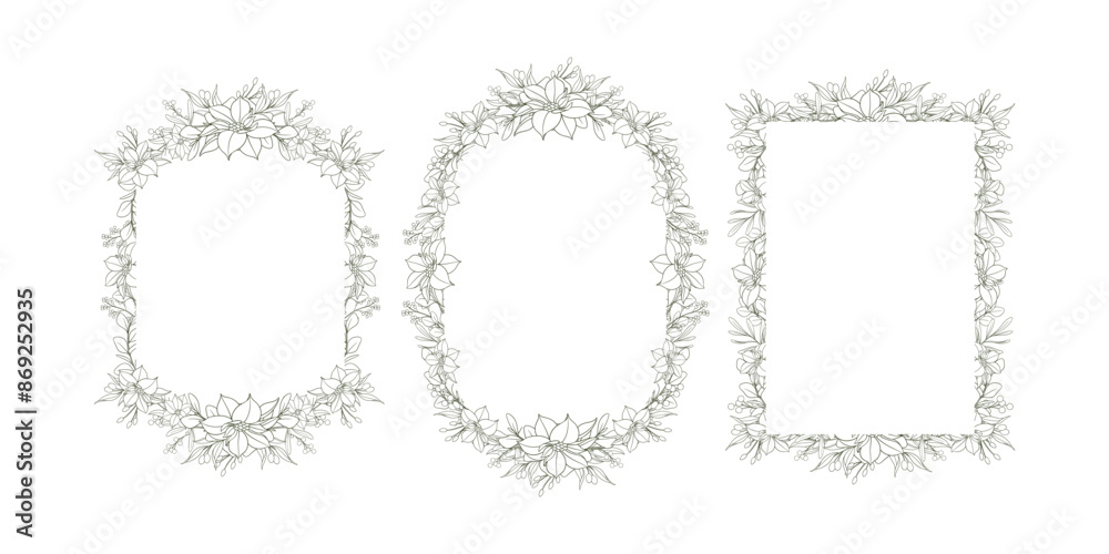 Hand Drawn Christmas Flower Frame Background Hand Drawn Christmas Flower Frame Background
