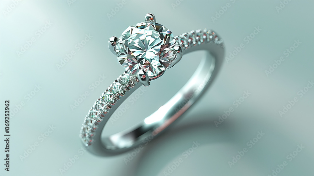 Fancy Design of a Large Round Cut Diamond Engagement Ring on Neutral Background Fancy Design of a Large Round Cut Diamond Engagement Ring on Neutral Background