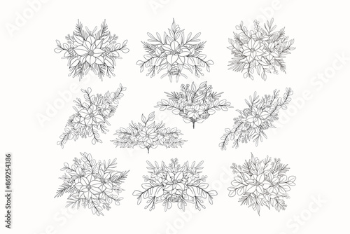 Hand Drawn Christmas Flower Frame Background