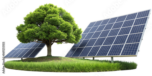 Solar Panels Integrated with Natural Environment, Clean Energy on a Transparent Background. Green energy solar panels renewable energy PNG. photo