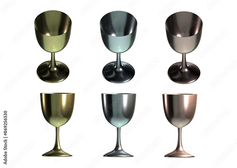 Aluminum Wine Glass Set, metallic texture, Metal cup set, Aluminum or steel mug, Coffee, tea or water flask mockup template isolate, Gold and silver, drinks icons Aluminum Wine Glass Set, metallic texture, Metal cup set, Aluminum or steel mug, Coffee, tea or water flask mockup template isolate, Gold and silver, drinks icons