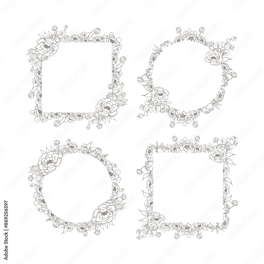 Hand Drawn Peony Flower Frame Background