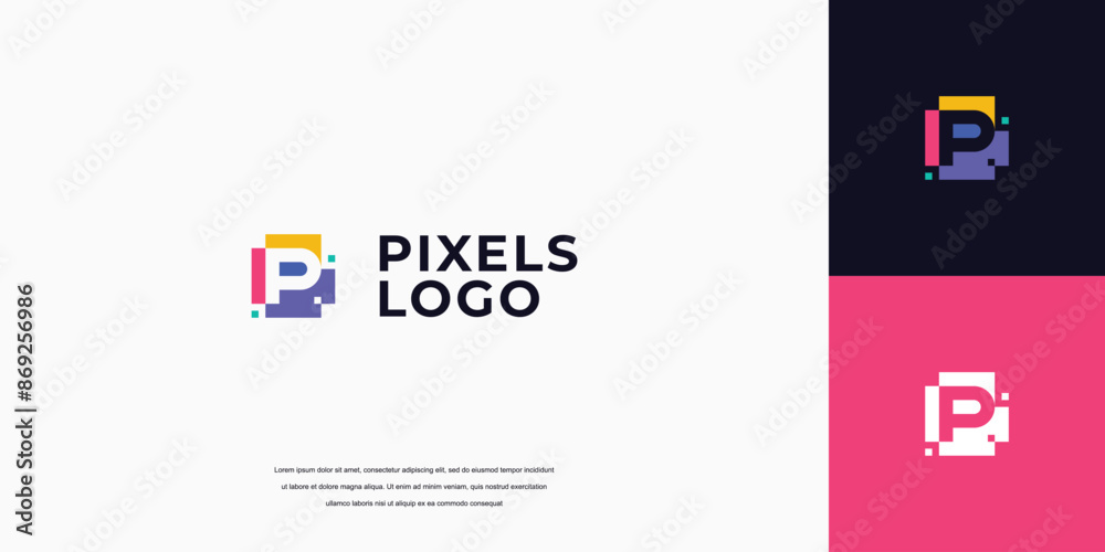 initial pixel logo, technology letter P logo design initial pixel logo, technology letter P logo design