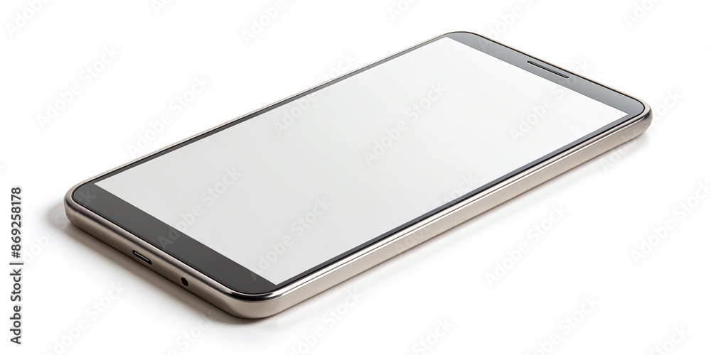 Isolated white background showcases a sleek smartphone with blank screens awaiting customization, ideal for designers to add their unique visuals and creative content. Isolated white background showcases a sleek smartphone with blank screens awaiting customization, ideal for designers to add their unique visuals and creative content.