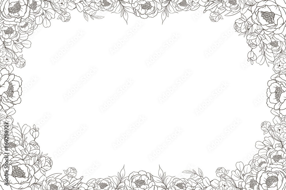 Hand Drawn Peony Flower Frame Background Hand Drawn Peony Flower Frame Background