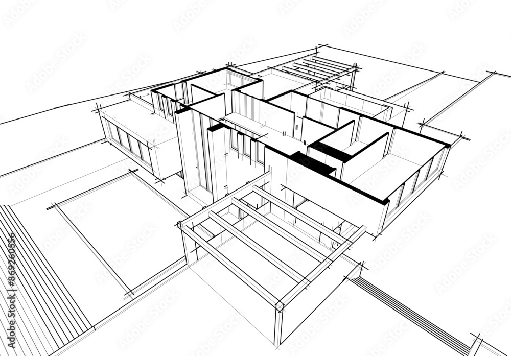 house building sketch architecture 3d illustration