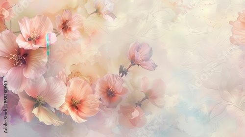 A delicate flower background exuding elegance and serenity, with soft pastel hues and intricate floral patterns, enhanced by a gentle gradient and subtle textures for a calming visual experience