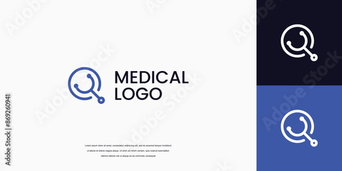 letter Q logo with stethoscope icon medical healthcare logo