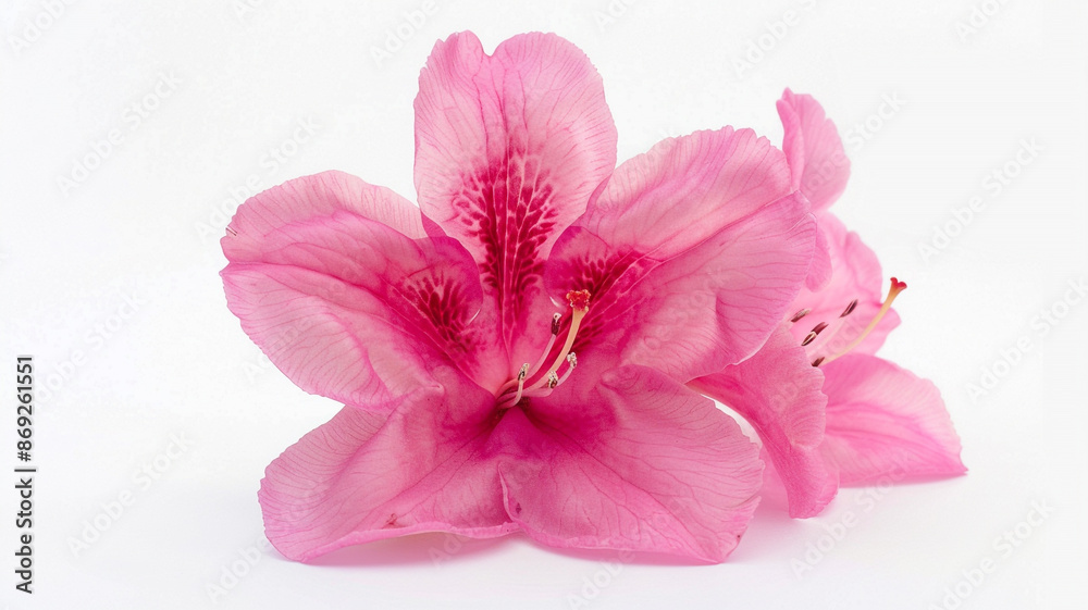 Fototapeta premium A pink azalea flower, isolated and centered against a white background