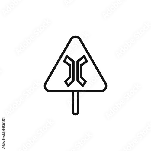 Narrow bridge ahead icon logo sign vector outline
