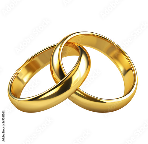 Golden wedding rings, Isolated on Transparent background.  photo