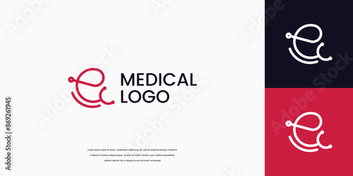 letter E logo with stethoscope icon medical healthcare logo