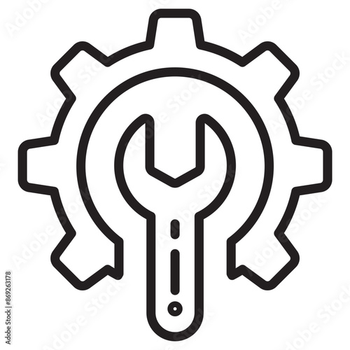 Picture of gear and wrench vector illustration with outline style suitable for repair or maintenance icon