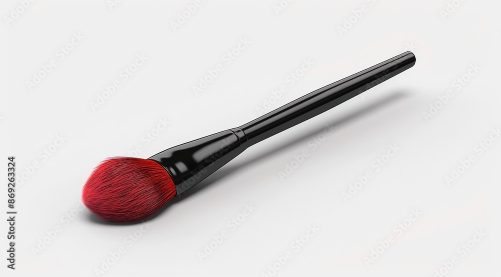 3D Vector Icon of Makeup Brush with Red Bristles and Black Handle on White Background 3D Vector Icon of Makeup Brush with Red Bristles and Black Handle on White Background