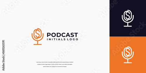 Podcast logo design. Letter S podcast logo design template