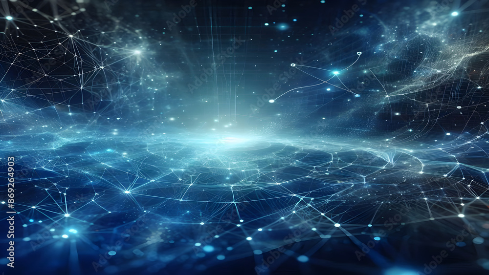 Blue abstract background with network grid and particles Blue abstract background with network grid and particles