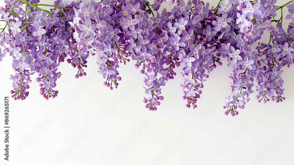 Obraz premium A purple lilac branch, with flowers cascading down against a white background
