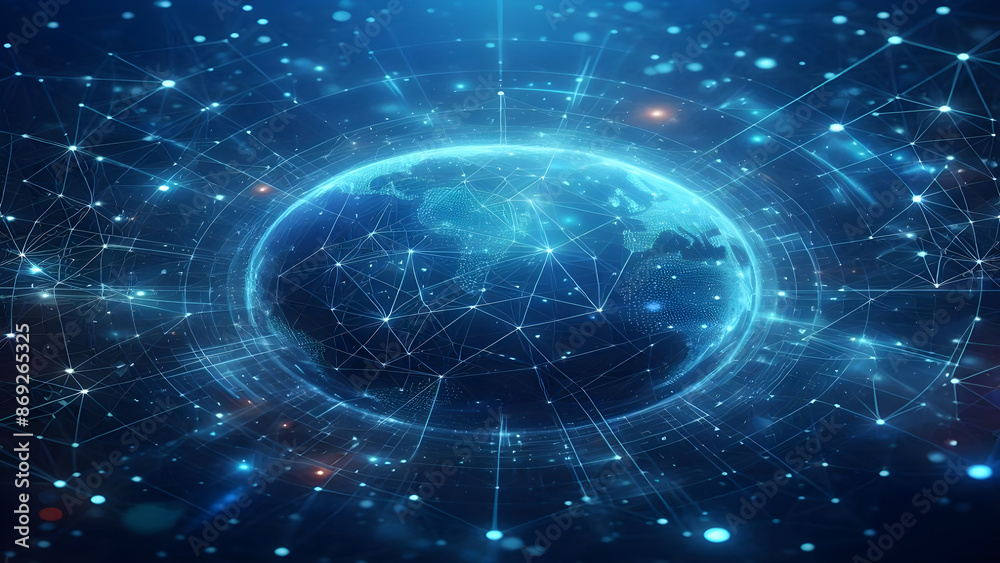 Blue abstract background with network grid and particles Blue abstract background with network grid and particles