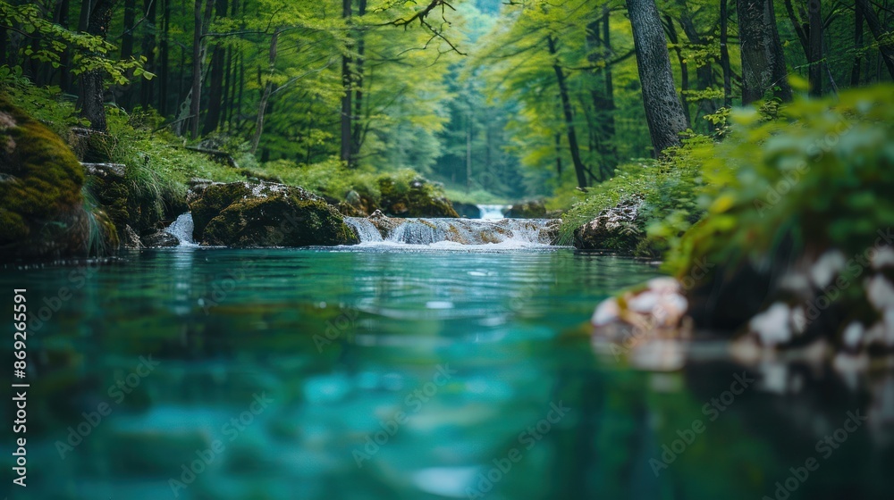 A pristine river flowing through a protected forest, highlighting the importance of preserving natural water sources A pristine river flowing through a protected forest, highlighting the importance of preserving natural water sources