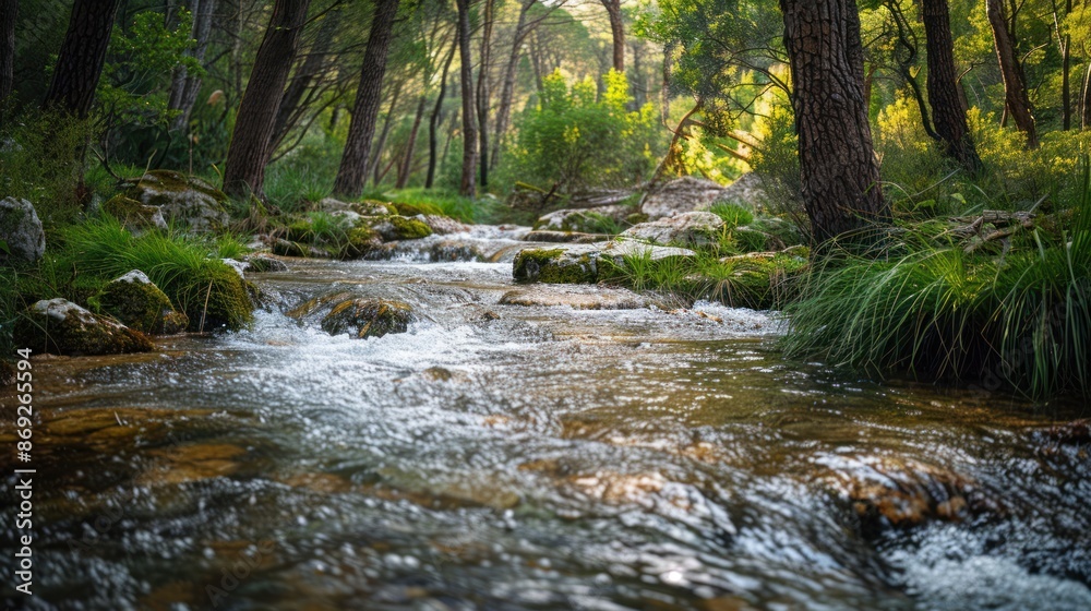 Obraz premium A pristine river flowing through a protected forest, highlighting the importance of preserving natural water sources