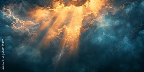 Radiant Sunlight Breaking Through Dramatic Stormy Clouds in a Stunning Sky