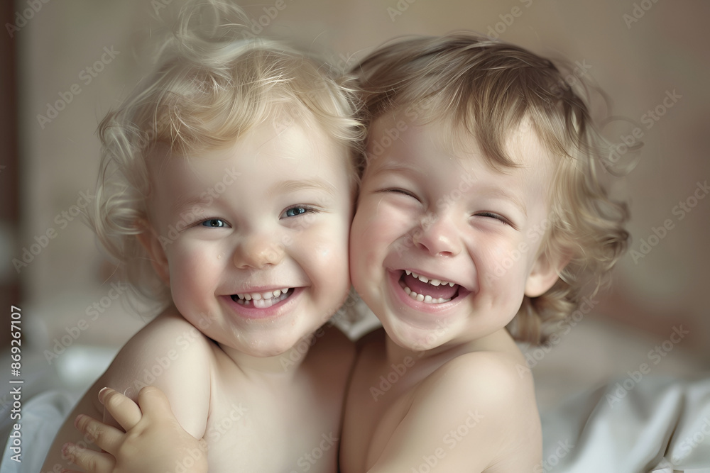 Laughing Twin Babies Hugging Laughing Twin Babies Hugging