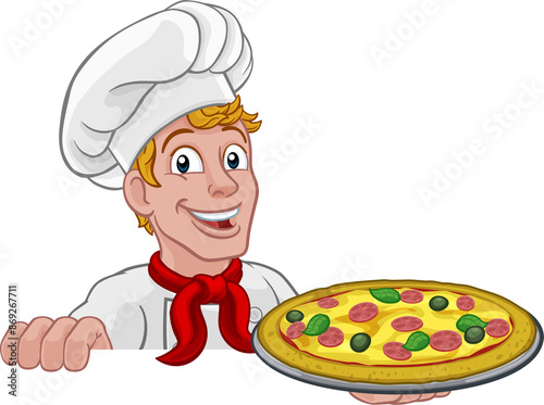 Chef Pizza Cook Cartoon Man...