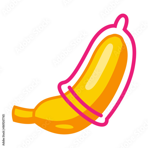 Banana With Condom Contracption Illustration photo