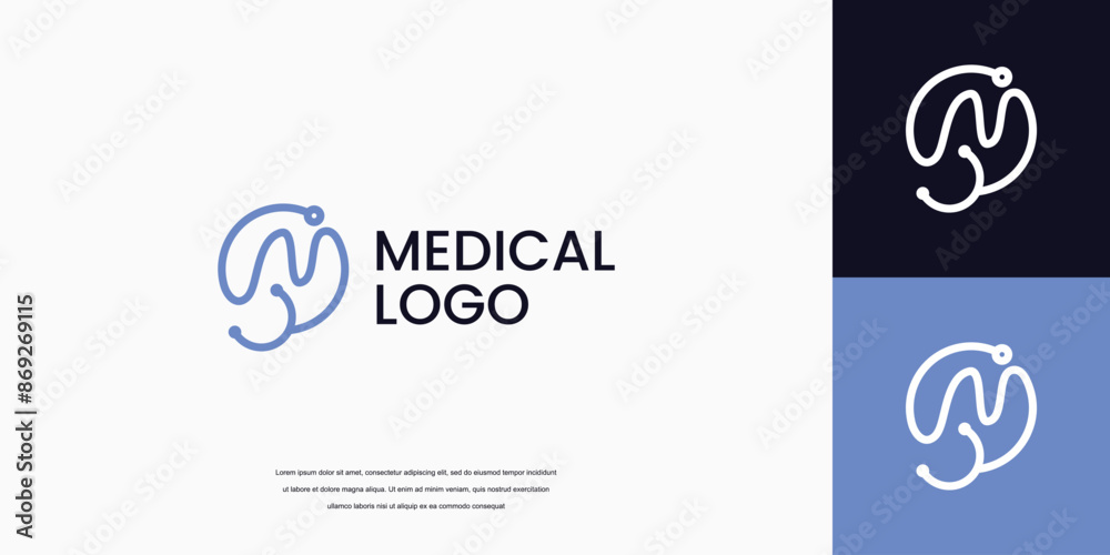 letter M logo with stethoscope icon medical healthcare logo letter M logo with stethoscope icon medical healthcare logo