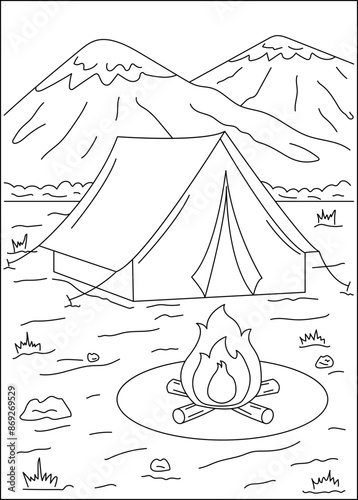 tent outdoor camping coloring book page