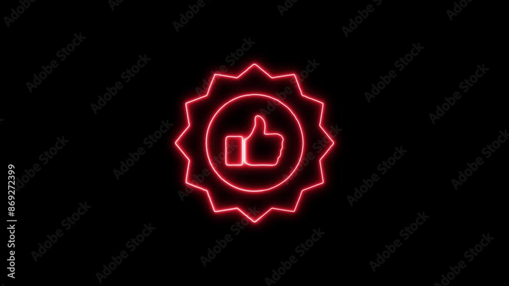 Glowing Neon Quality Badge Thumbs-Up Icon - Animated Linear Symbol, Isolated on Black, 4K Ultra HD Motion Graphic Animation Glowing Neon Quality Badge Thumbs-Up Icon - Animated Linear Symbol, Isolated on Black, 4K Ultra HD Motion Graphic Animation
