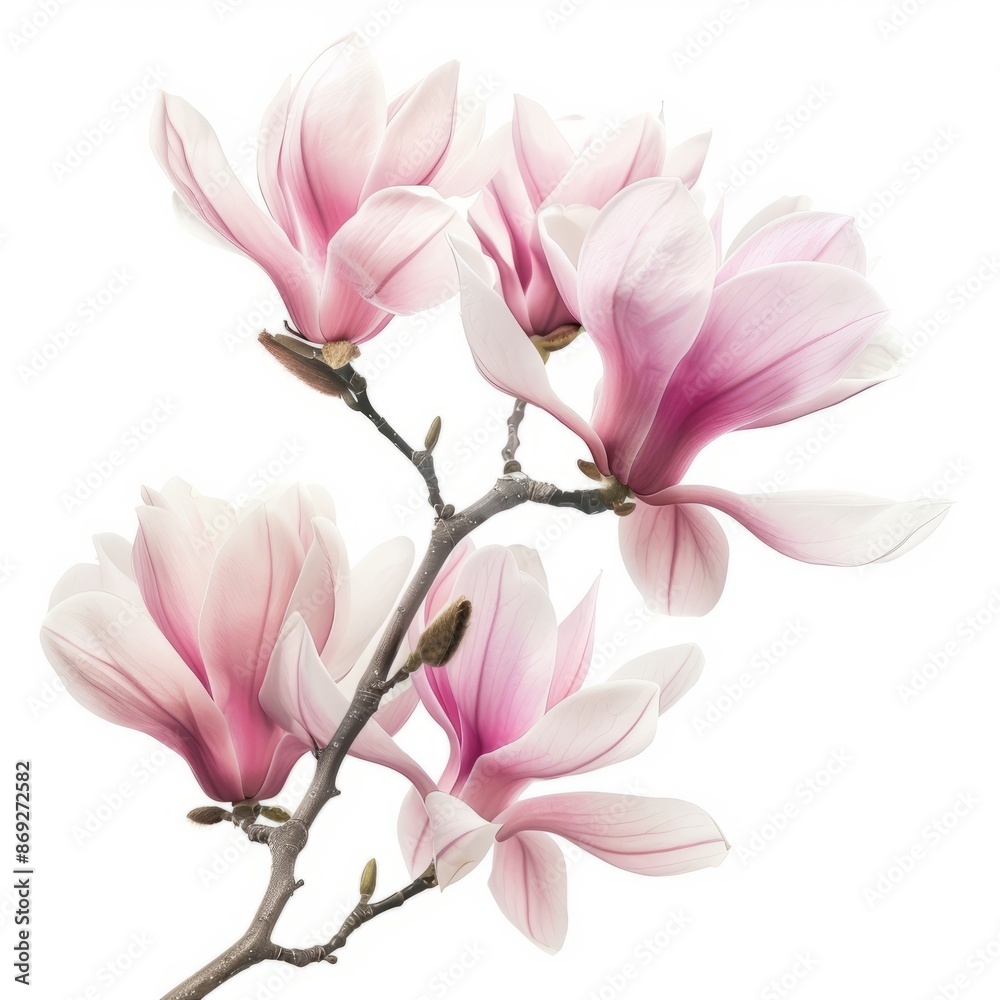 Branch of Pink Flowers on White Background Branch of Pink Flowers on White Background