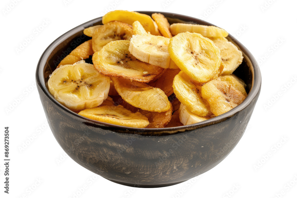 Banana chips in a bowl isolated on transparent background Banana chips in a bowl isolated on transparent background