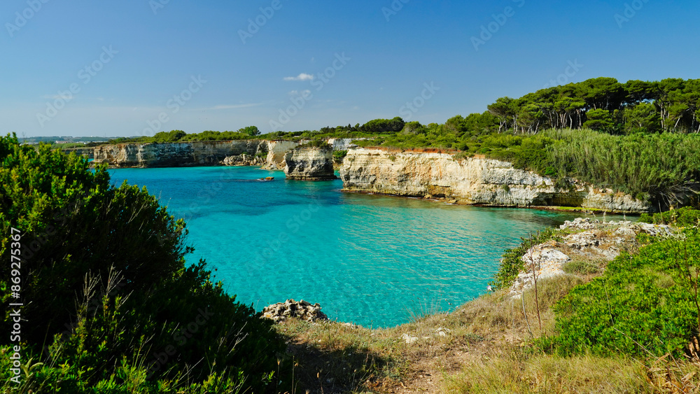 Fototapeta premium Grotta delle Conchigle e Baia Mulino d'Acqua, Otranto,,Puglia,Italia