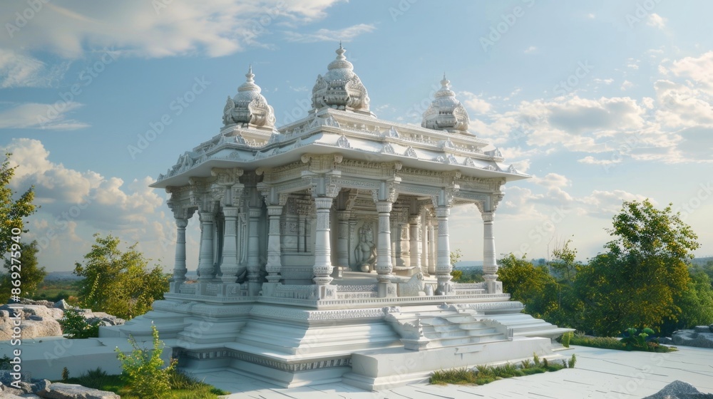 Fototapeta premium A large white building with a clock on top, suitable for use in cityscape or architecture scenes