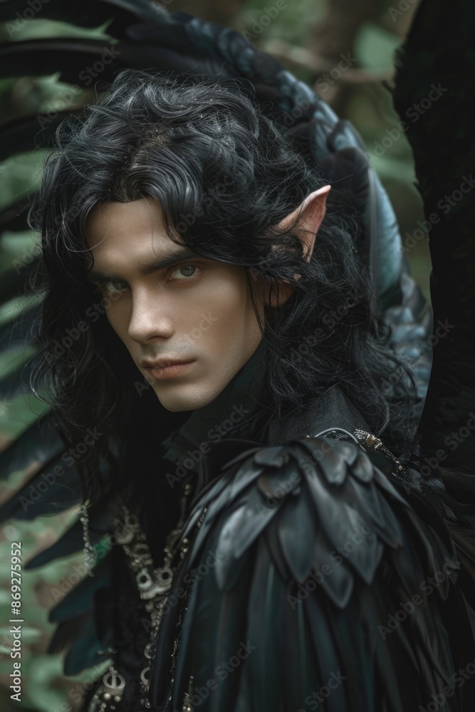 A person wearing an elf costume with large wings attached to their head, suitable for fantasy or cosplay scenes