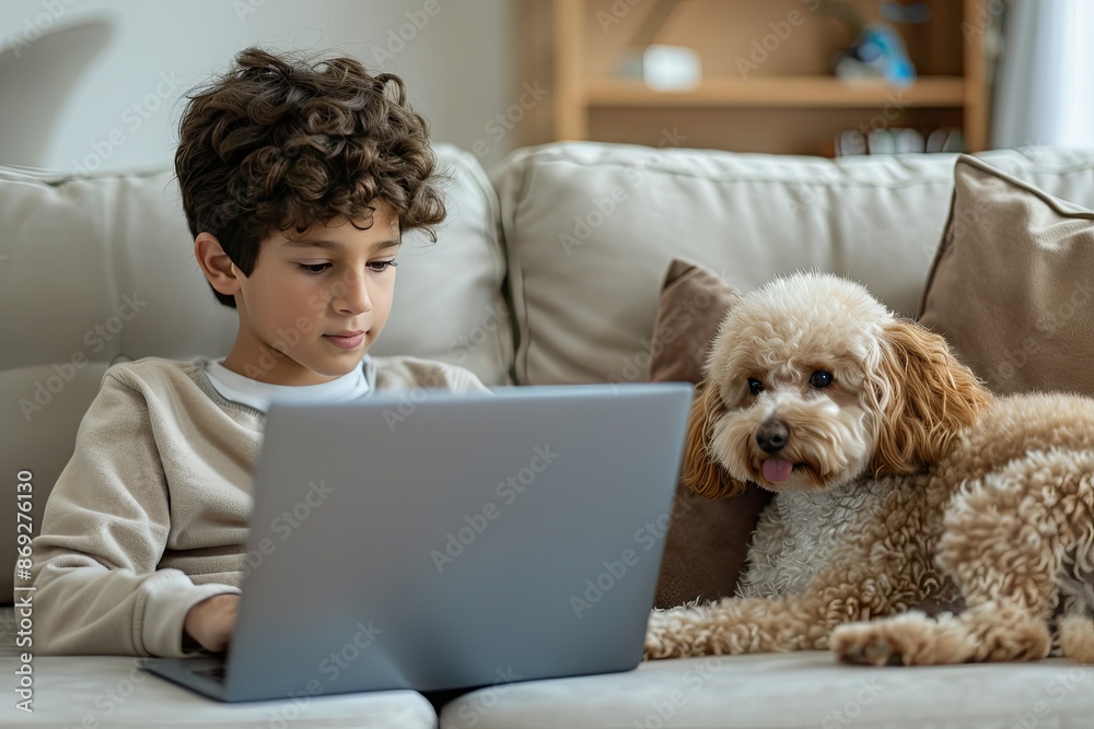 Boy and Dog on a Cozy Couch Boy and Dog on a Cozy Couch