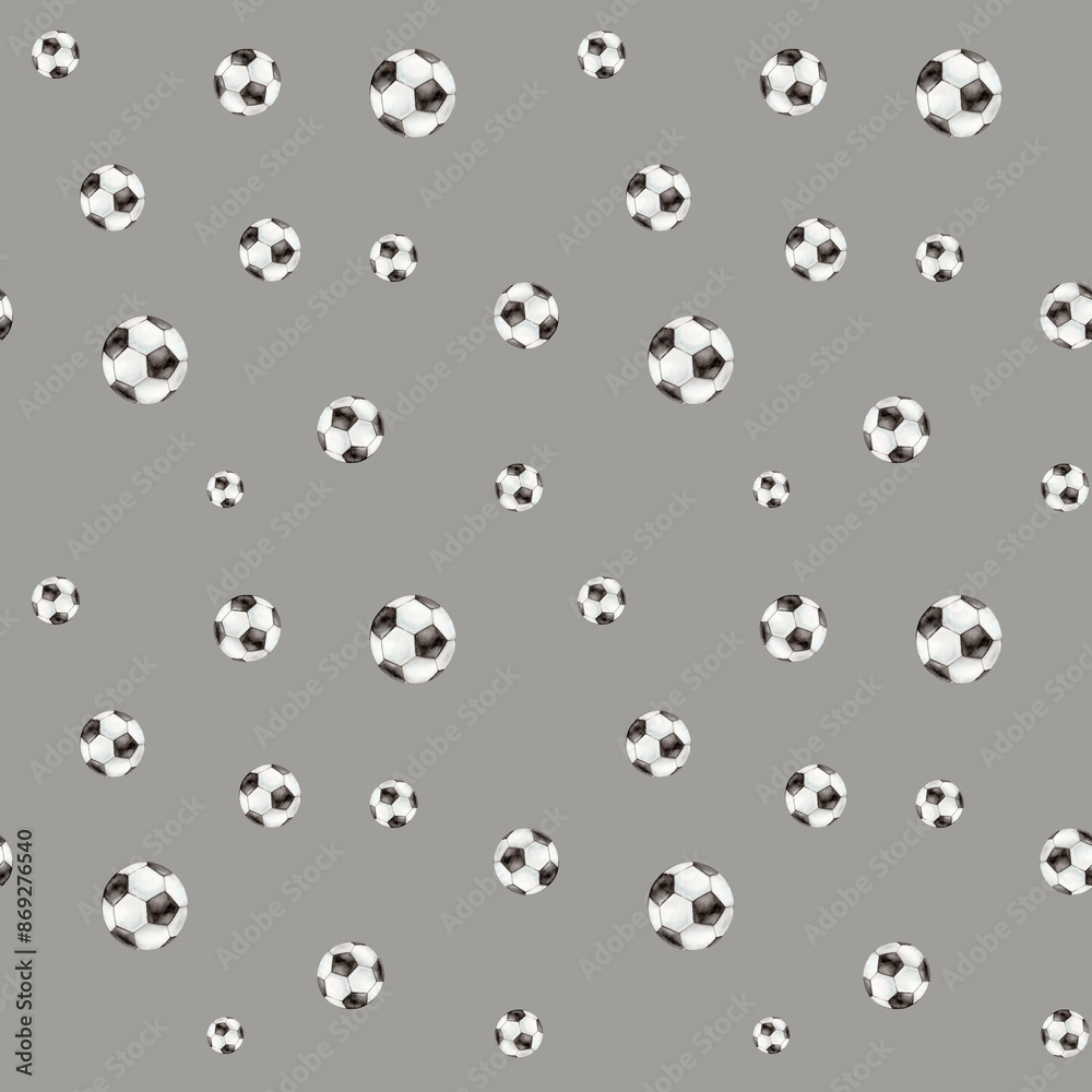Seamless football or soccer ball pattern. Sport background. Hand drawing watercolor illustration for clothing textile, scrapbooking. Football leather balls background Seamless football or soccer ball pattern. Sport background. Hand drawing watercolor illustration for clothing textile, scrapbooking. Football leather balls background