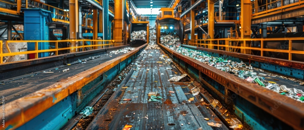 High tech recycling facility with conveyor belts High tech recycling facility with conveyor belts