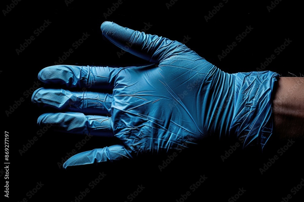 Fototapeta premium A person wearing a blue glove on a black background