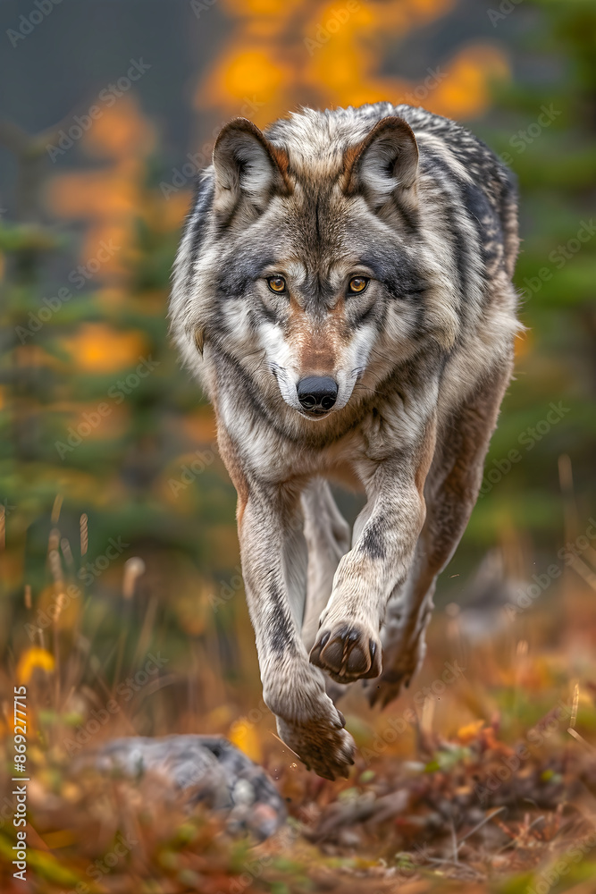 Running wolf in wild virgin nature Running wolf in wild virgin nature