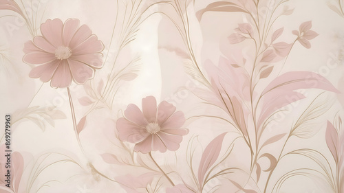 Wallpaper Mural Delicate floral wallpaper. A close-up view of delicate pink flowers in full bloom, arranged on a white background Torontodigital.ca