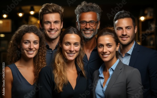 A group of diverse businesspeople stand together, smiling for the camera. The image is likely taken indoors in a modern setting © imagineRbc