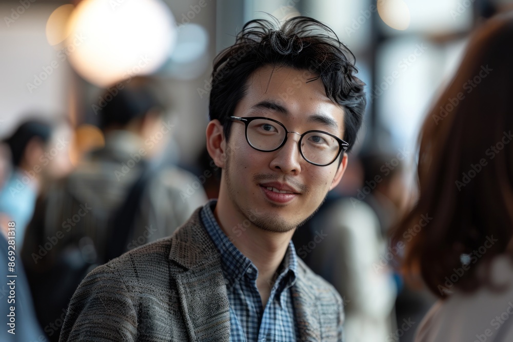 Portrait half-body of a Japanese professional networking at a startup event, hyper-realistic, high detail, photorealistic Portrait half-body of a Japanese professional networking at a startup event, hyper-realistic, high detail, photorealistic