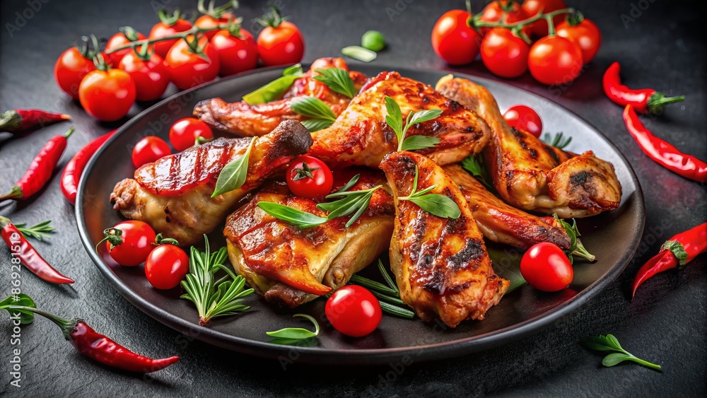 A Delicious And Healthy Meal Of Grilled Chicken With Fresh Vegetables And Herbs. A Delicious And Healthy Meal Of Grilled Chicken With Fresh Vegetables And Herbs.