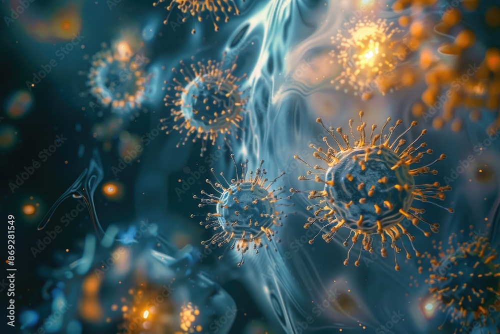 Obraz premium A group of cells suspended in mid-air, possibly during cell division or transportation